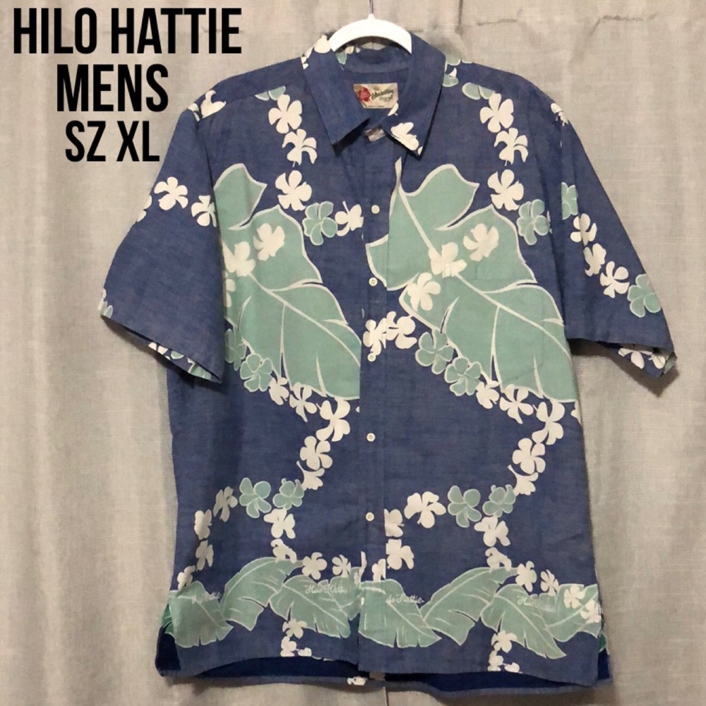 Mens Hilo Hattie Hawaiian Orig Cotton Shirt-Sz XL-Blue/Green-EUC-Button Front